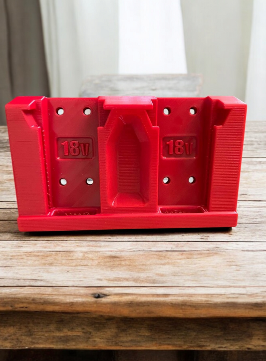 "3D Printed Dual Battery Holder for Milwaukee 18V – Durable & Wall-Mountable"